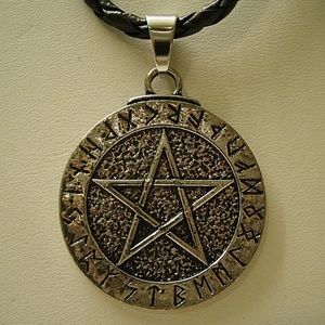 Rune Pentacle Pendant Leather Necklace